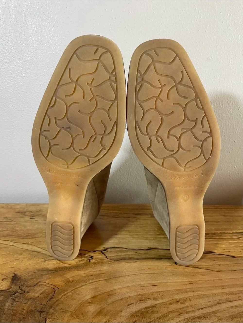 Via Spiga Kilte Tan Suede Fringe Wedge Loafer Heels